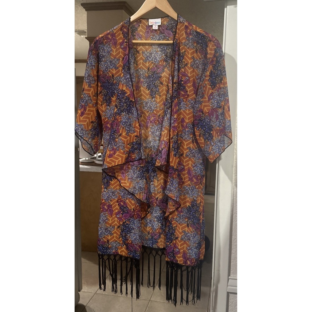 LuLaRoe Women's Size S‎ Monroe Kimono Cover-Up  Orange/Purple/Black